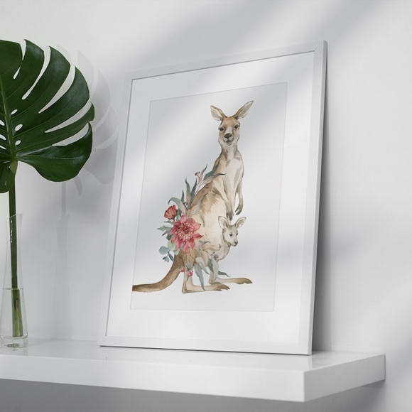 Watercolor Floral Kangaroo Illustration Wall Art Print Poster Unframed - Picture 4 of 9